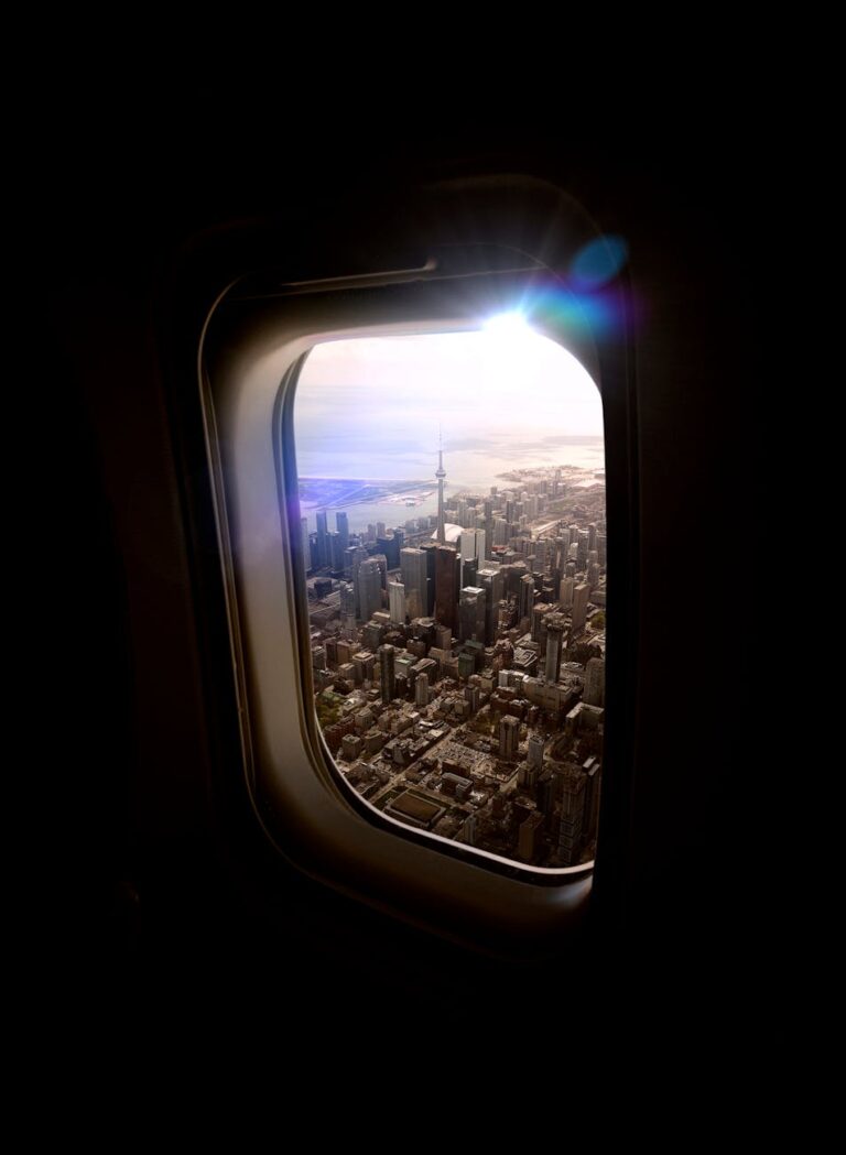 aerial view of cityscape from an airplane window